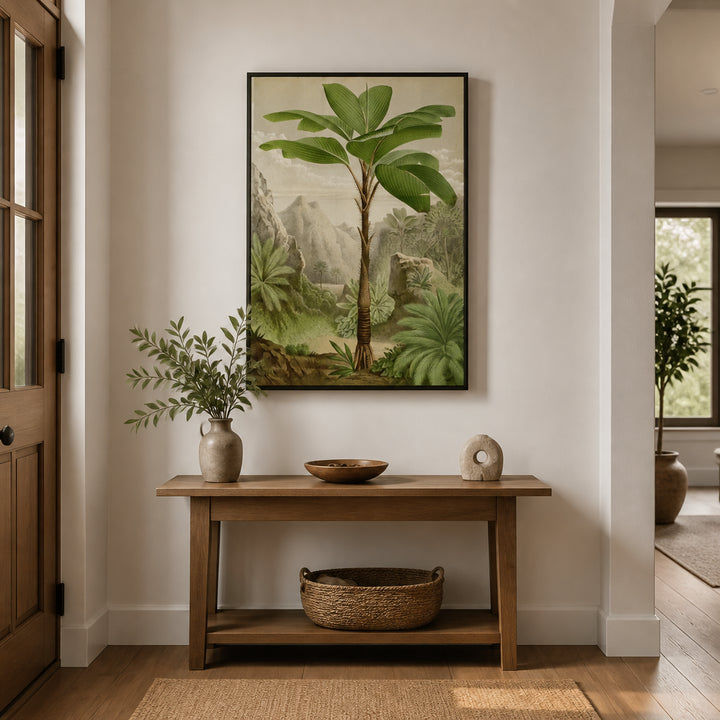 Room mockup featuring Tropical Palm Young Palm With Broad Leaves Art Print
