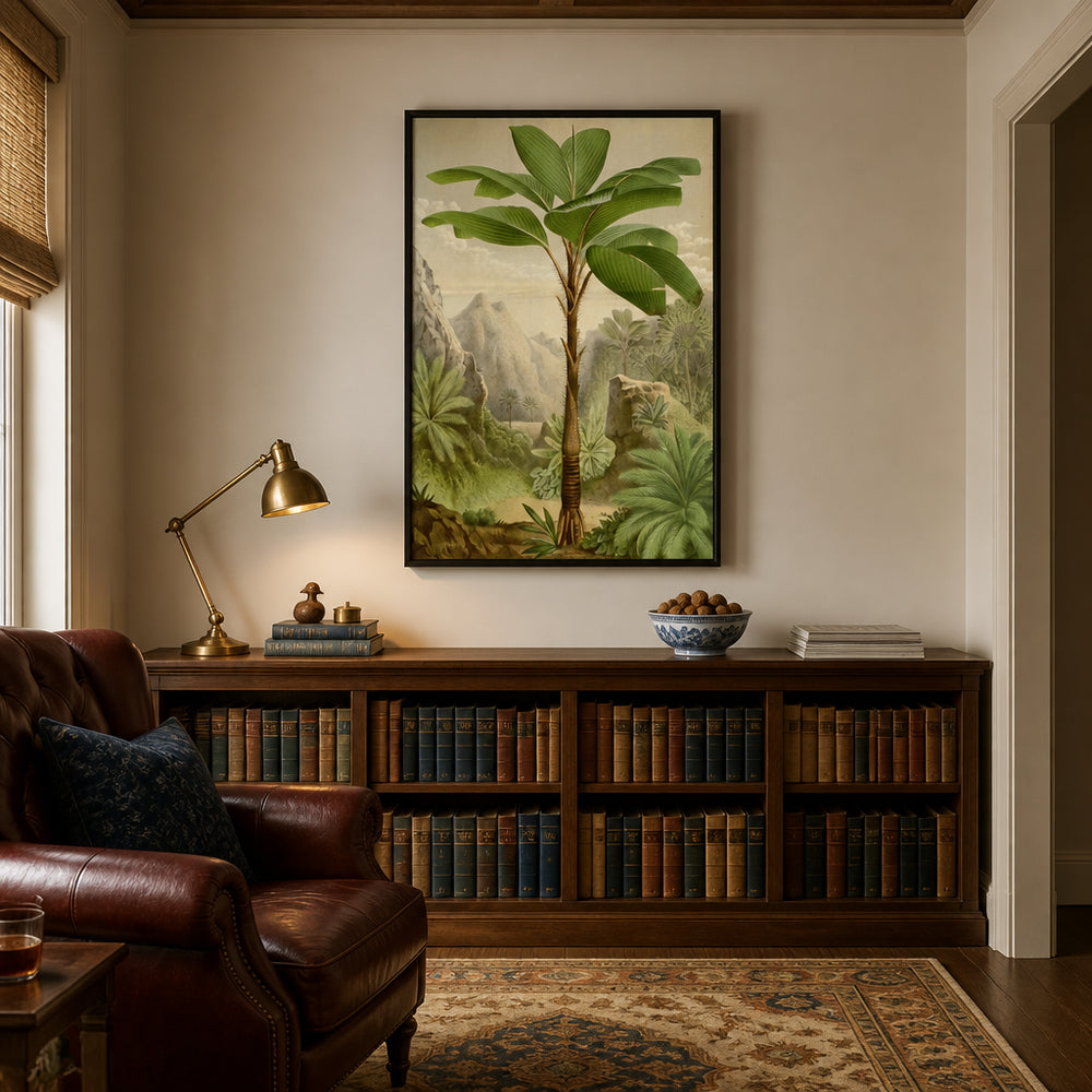 Room mockup featuring Tropical Palm Young Palm With Broad Leaves Art Print