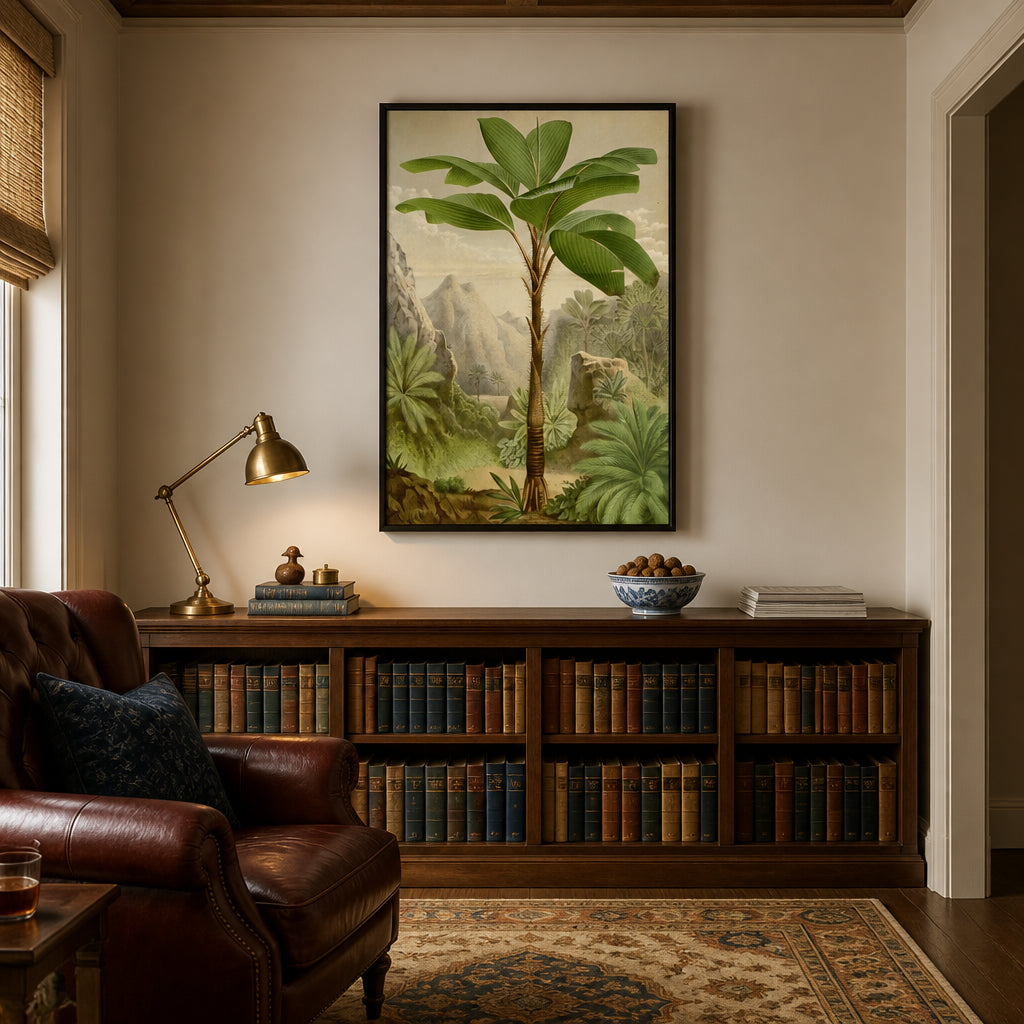 Room mockup featuring Tropical Palm Young Palm With Broad Leaves Art Print
