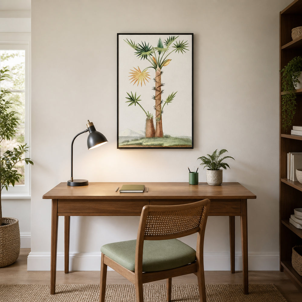 Room mockup featuring Tropical Palm Palm With Golden Flower Clusters Art Print