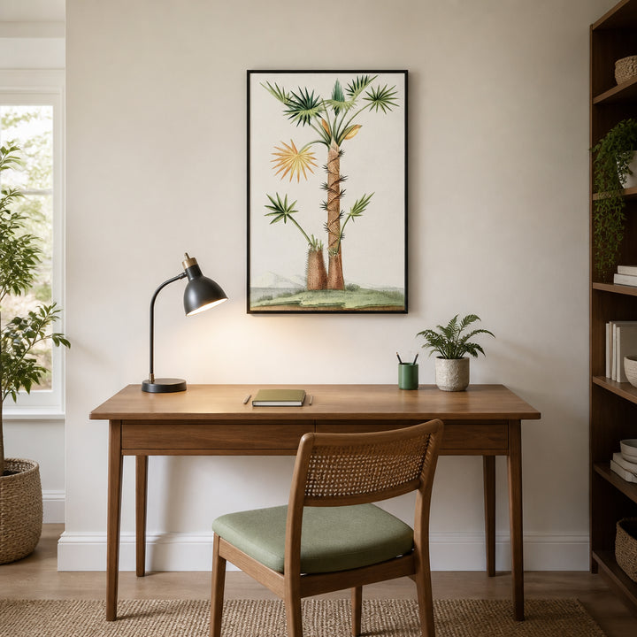 Room mockup featuring Tropical Palm Palm With Golden Flower Clusters Art Print