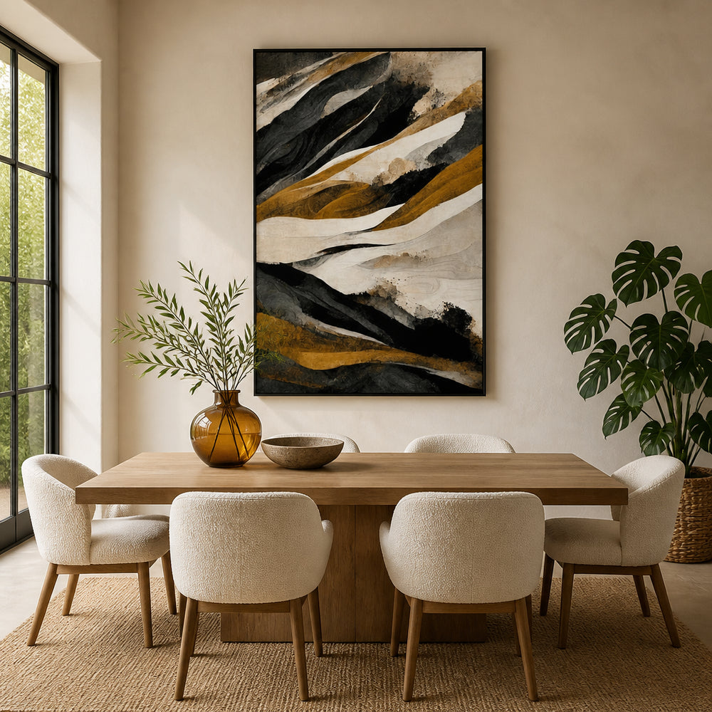 Room mockup featuring Abstract Earth Tones in Mustard Art Print