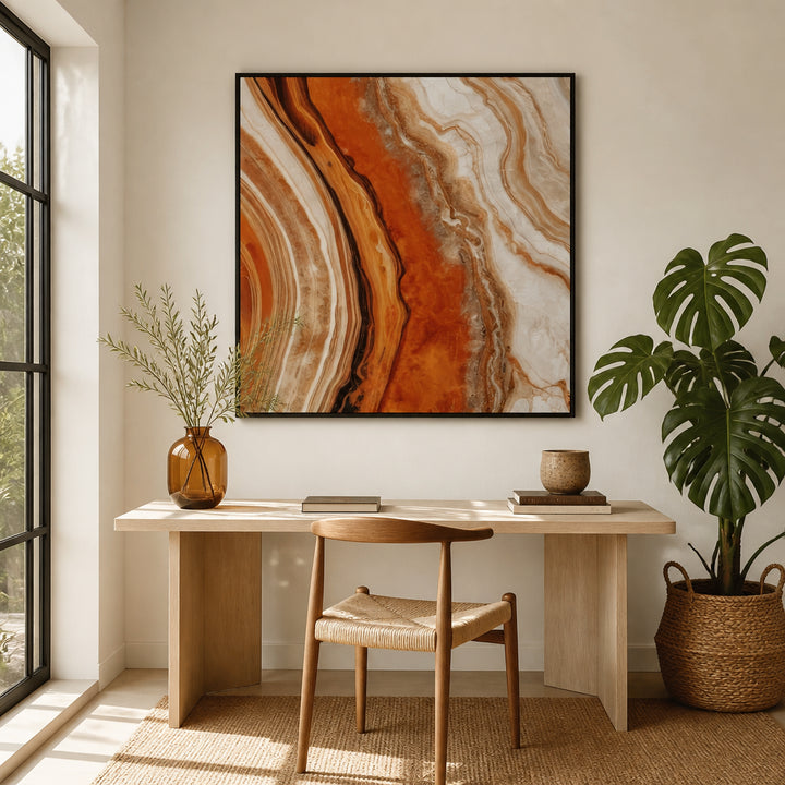 Room mockup featuring Earth Tones Abstract Molten Agate With Deep Striations Art Print