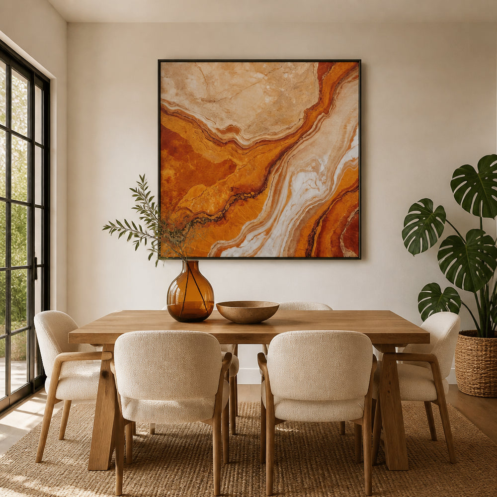 Room mockup featuring Orange Beige Marble Art Print