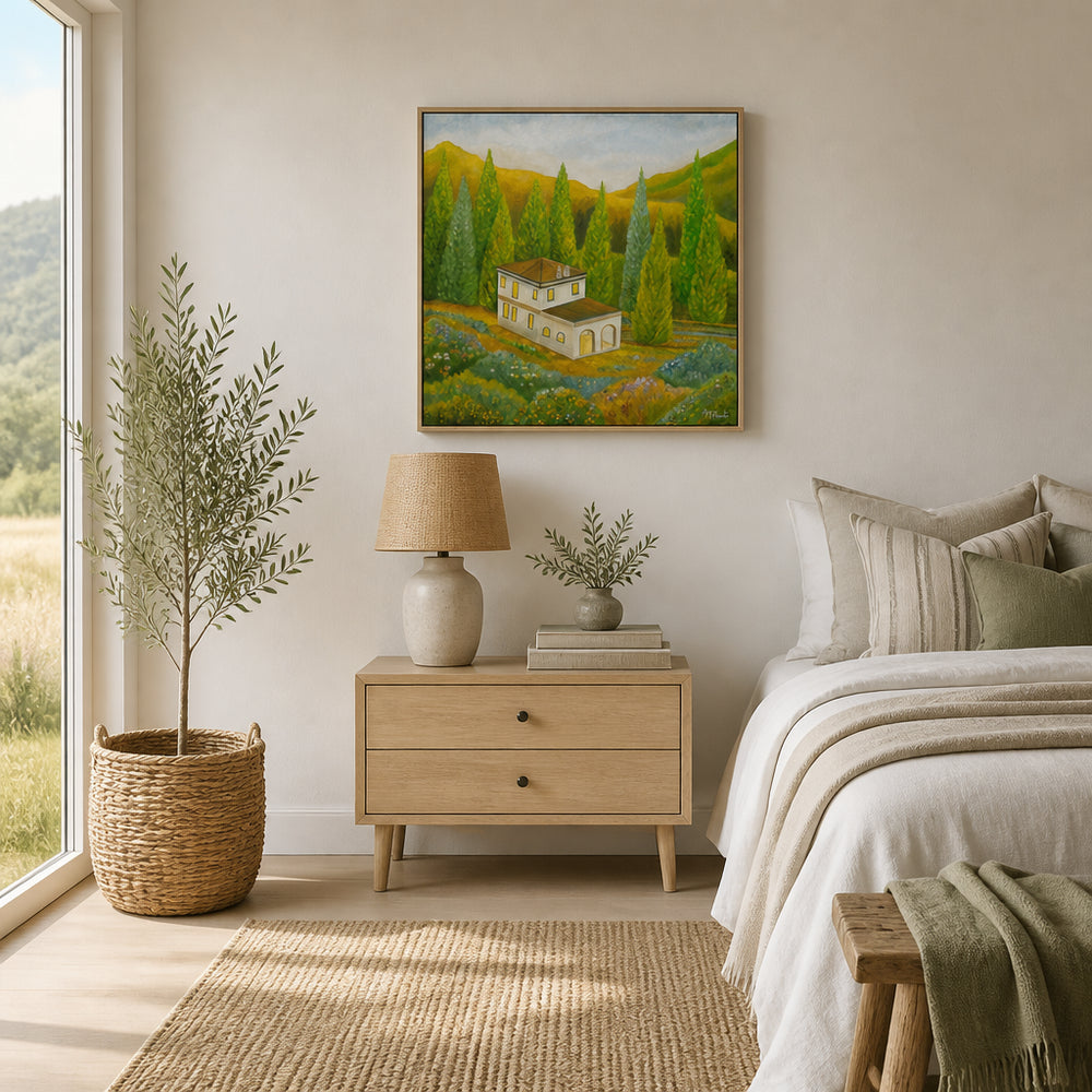 Room mockup featuring Woodland Cottage Art Print