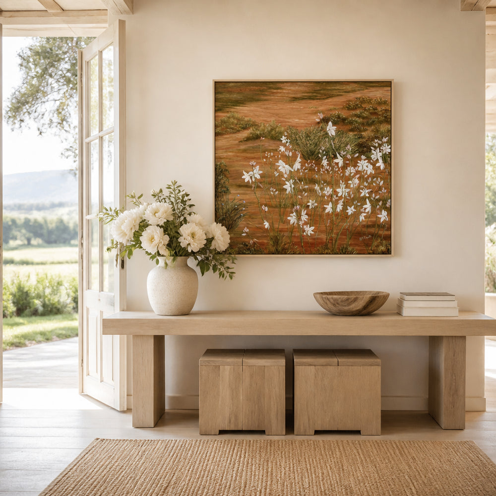 Room mockup featuring White Wildflowers Art Print