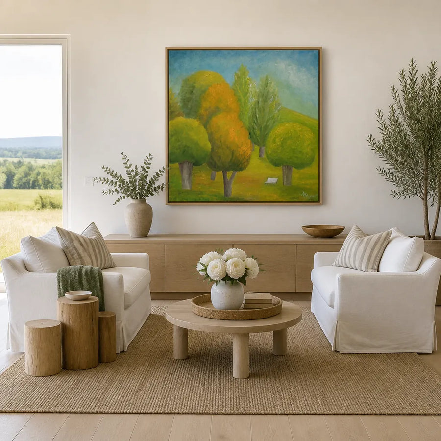 Colorful Trees Art Print in a room setting