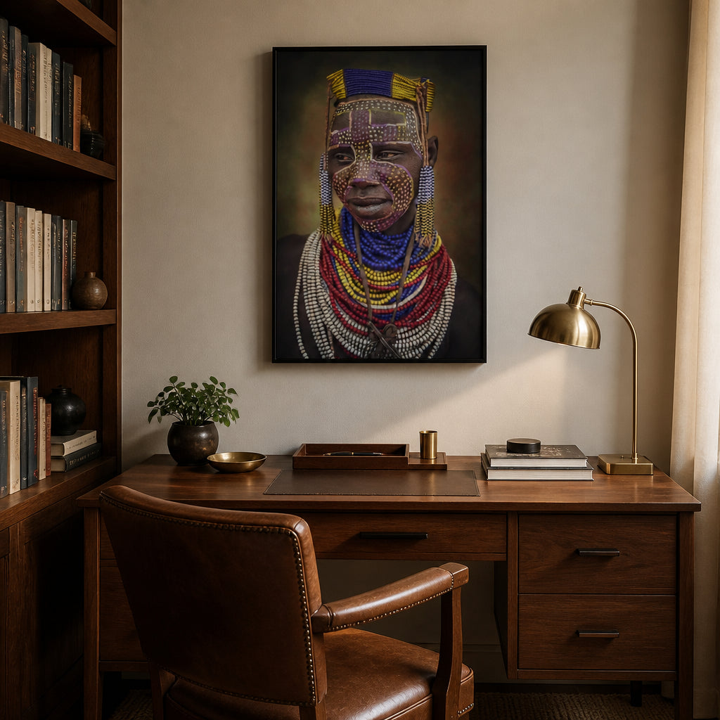 Tribal Portrait Art Print shown in a styled room