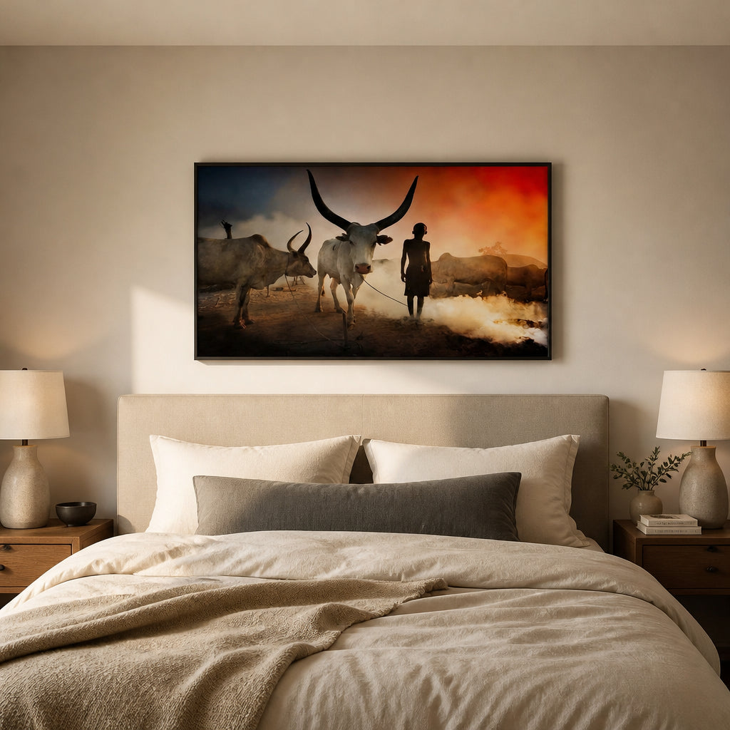 Room mockup featuring Dinka Cattle Herd Art Print