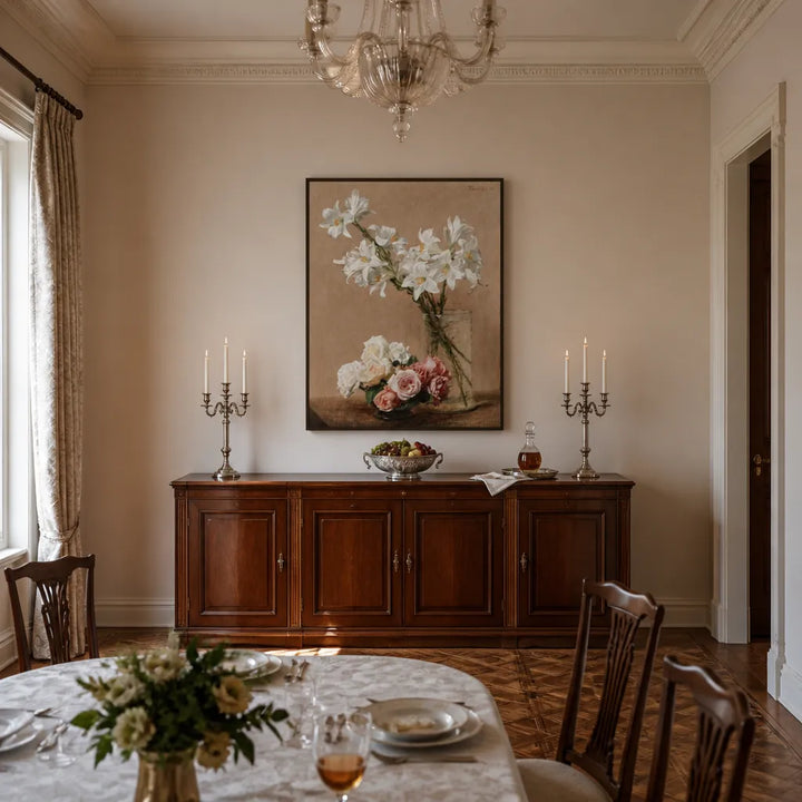 Room mockup featuring Roses & Lilies Art Print