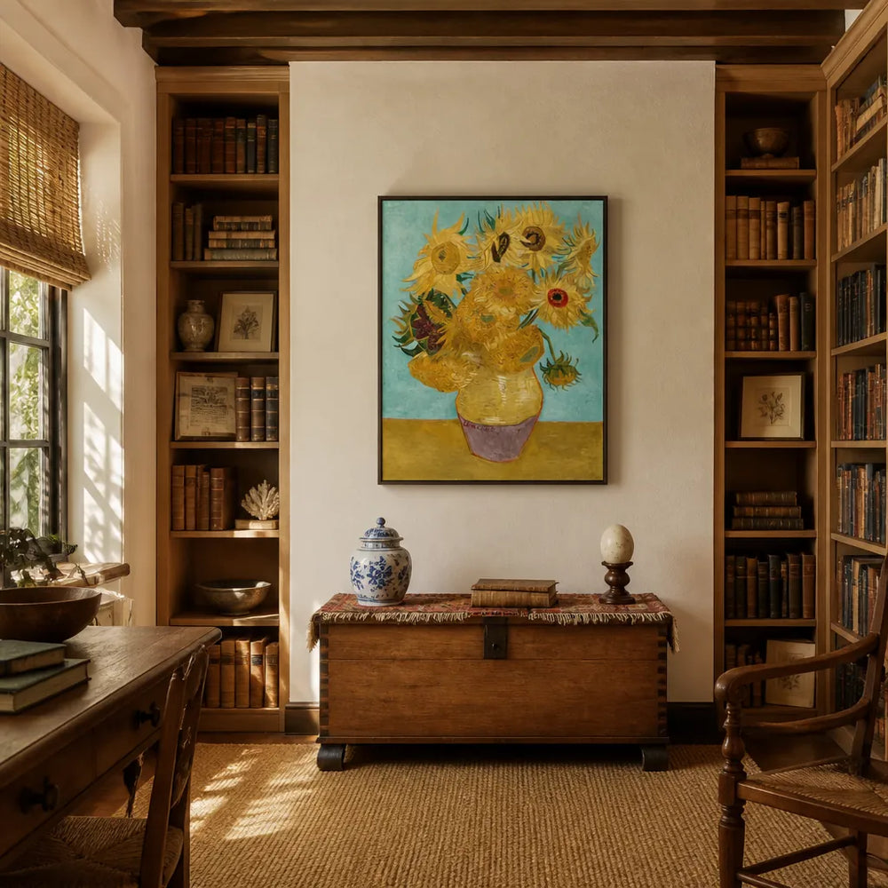 Room mockup featuring Van Goghs Sunflowers Art Print