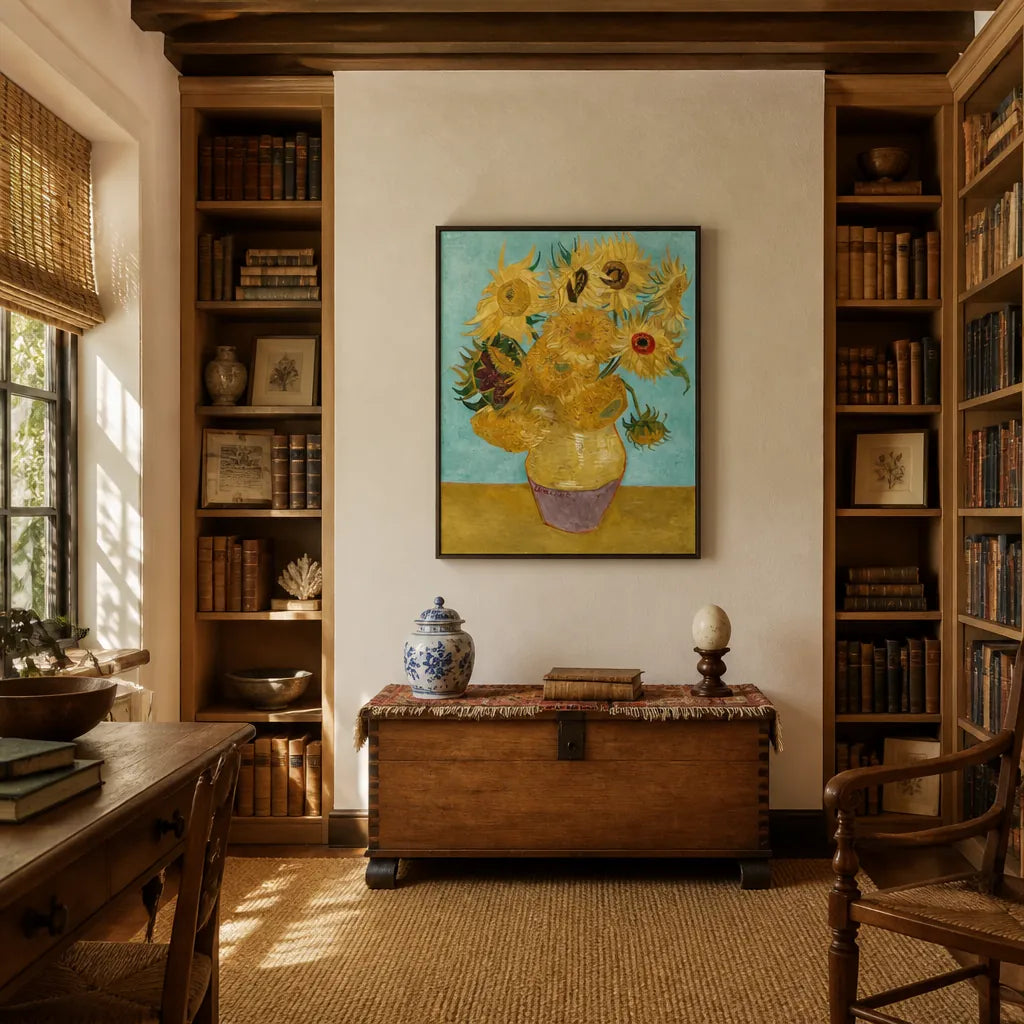 Room mockup featuring Van Goghs Sunflowers Art Print