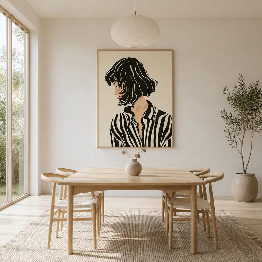 Room mockup featuring Elegant Striped Woman Art Print