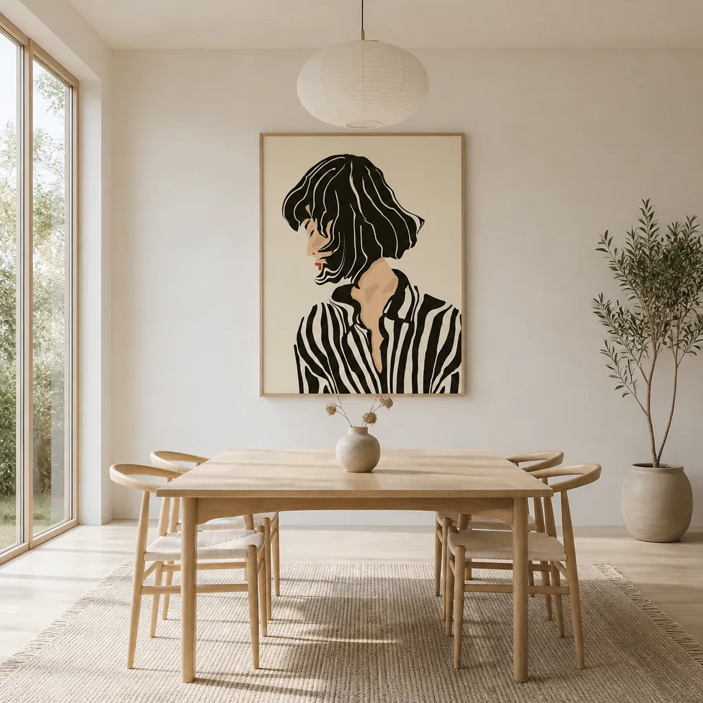 Room mockup featuring Elegant Striped Woman Art Print