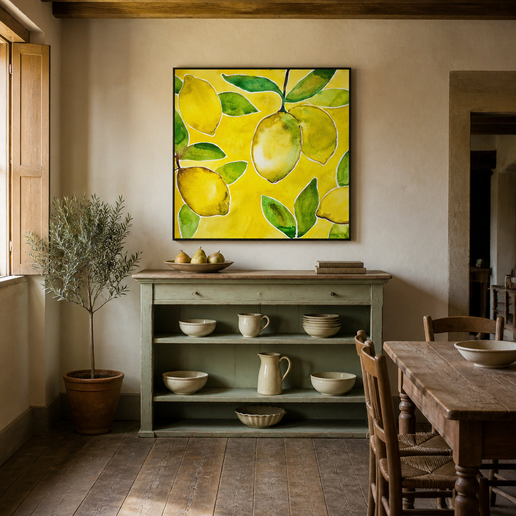 Room mockup featuring Vibrant Lemon Grove Art Print
