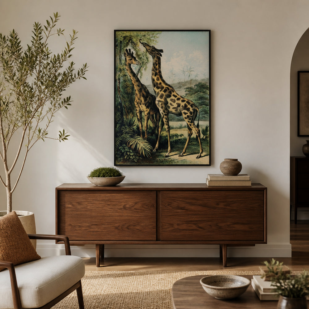 Room mockup featuring 19th Century Giraffe Illustration Art Print