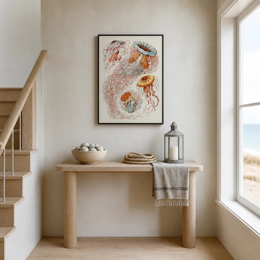 Discomedusae Jellyfish Illustration Art Print shown in a styled room