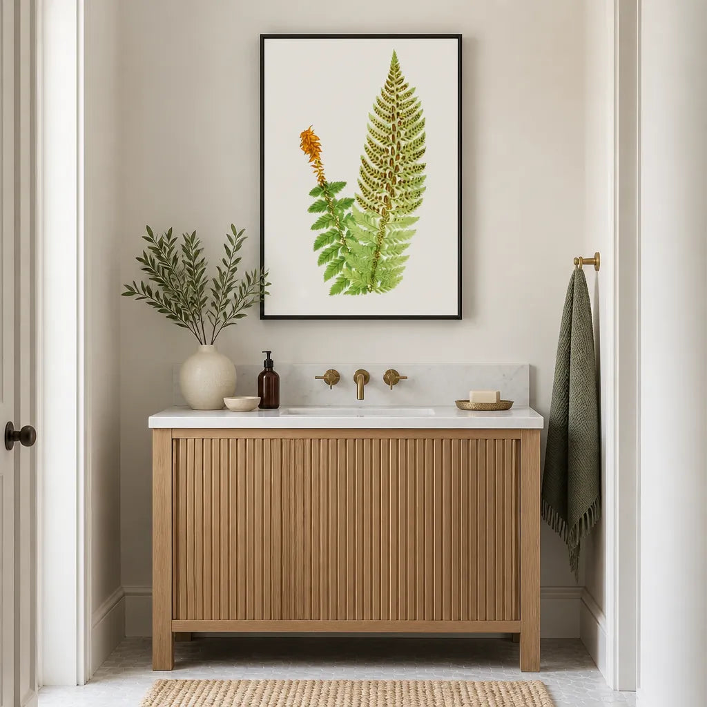 Room mockup featuring Aspidium Aculeatum Botanical Art Print