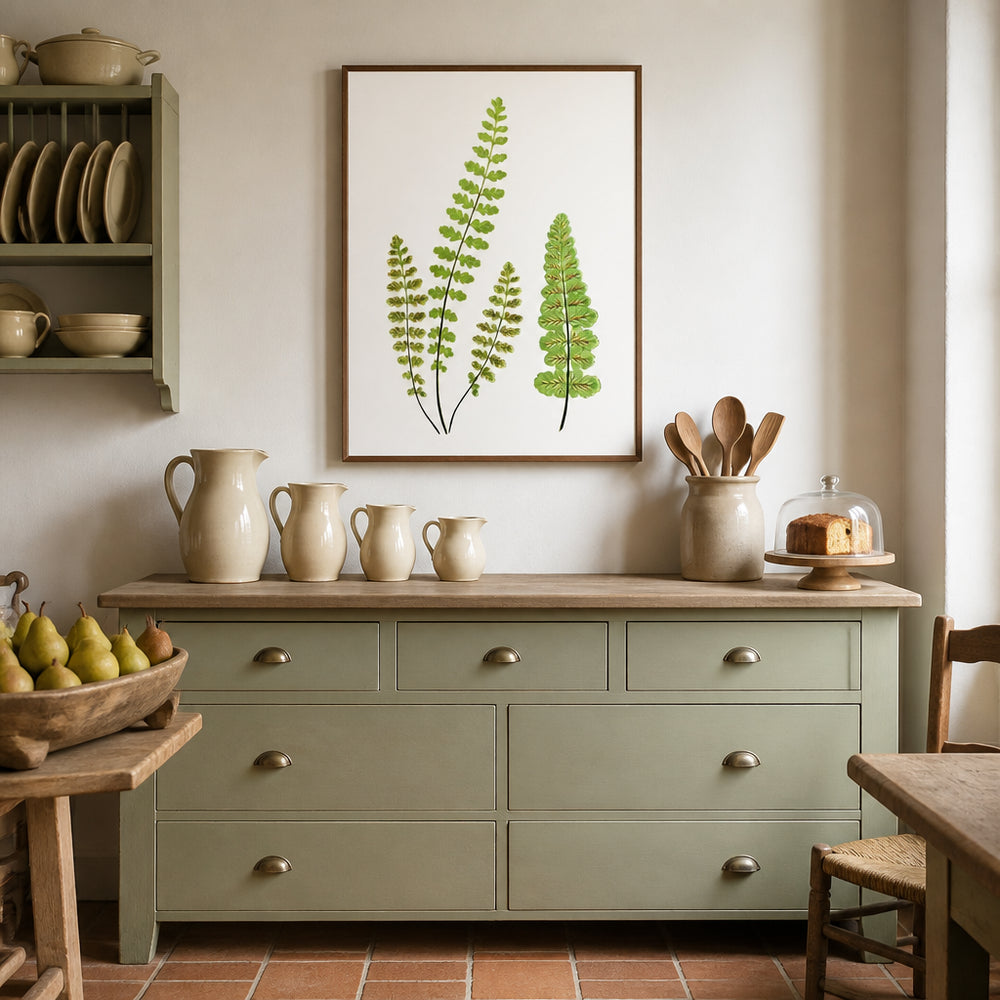 Room mockup featuring Asplenium Petrarchae Botanical Art Print