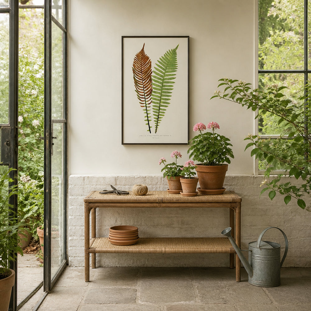Room mockup featuring Lomaria Nuda Fern Study Art Print
