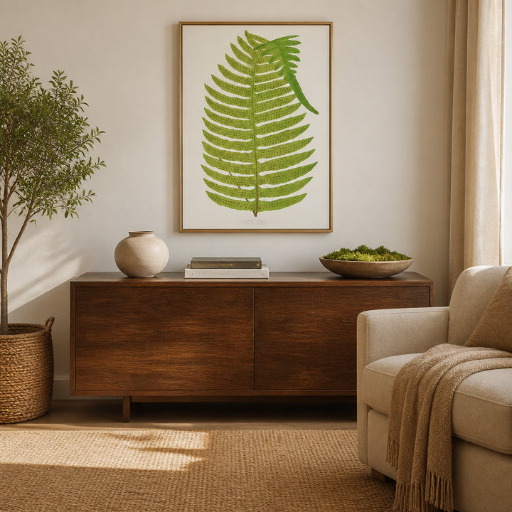 Room mockup featuring Polypodium Karwinskianum Botanical Art Print