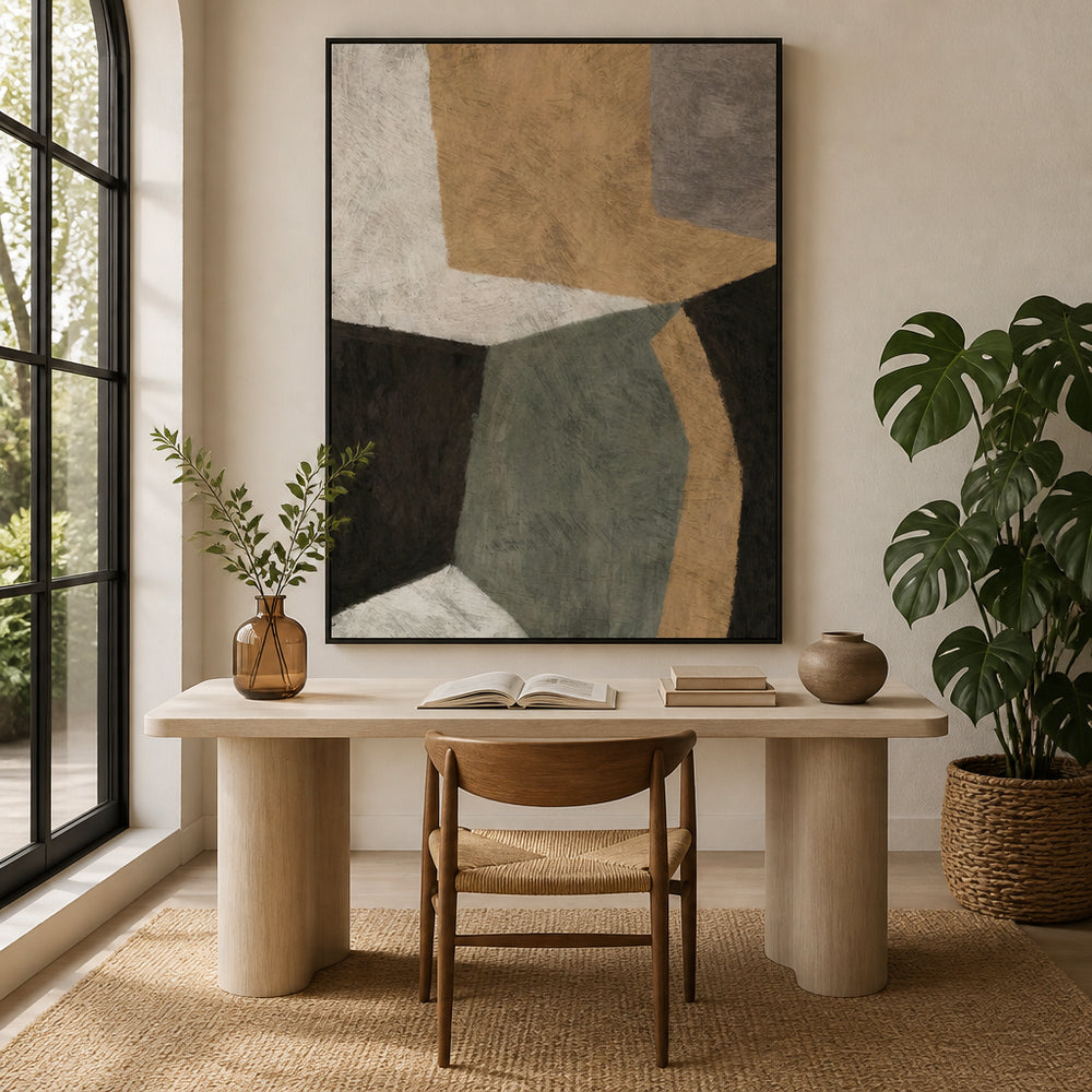Room mockup featuring Abstract Earth Tones Sage Green Curved Form Art Print