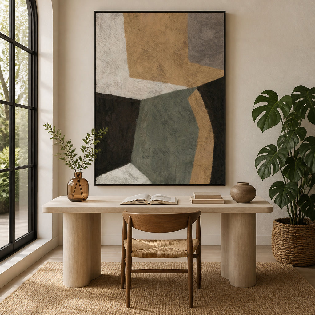 Room mockup featuring Abstract Earth Tones Sage Green Curved Form Art Print