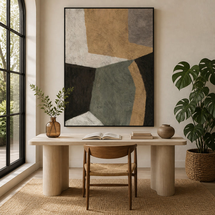 Room mockup featuring Abstract Earth Tones Sage Green Curved Form Art Print