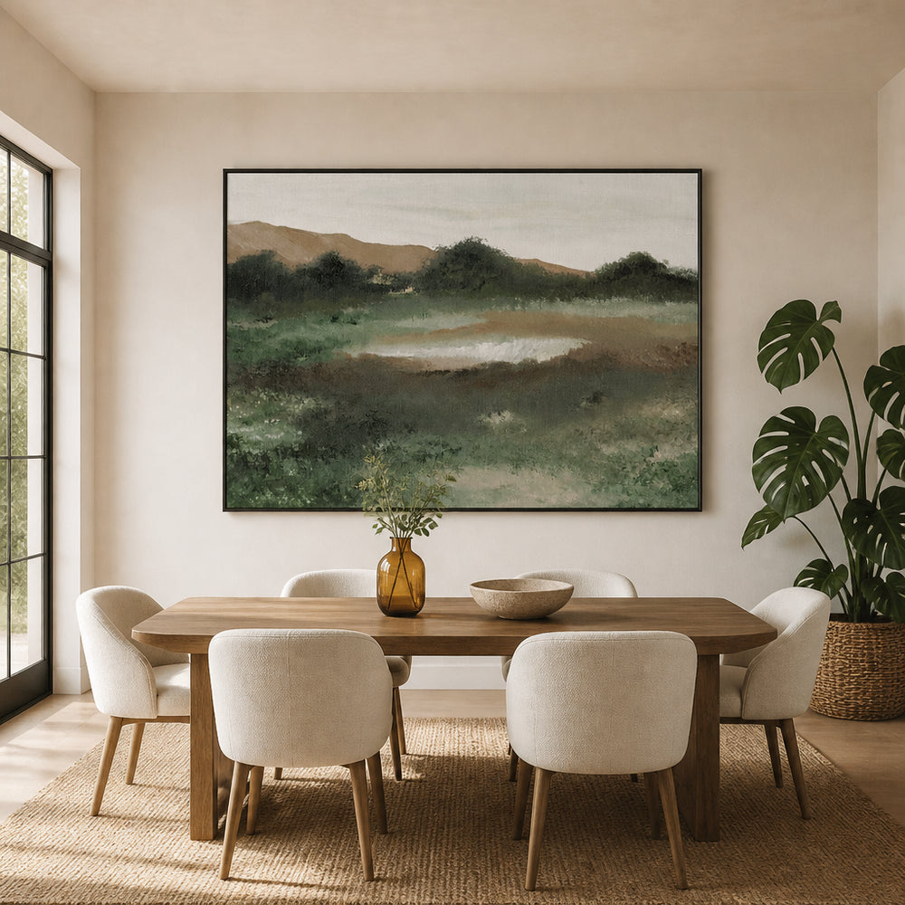 Room mockup featuring Textural Serene Hillside Grassland Art Print
