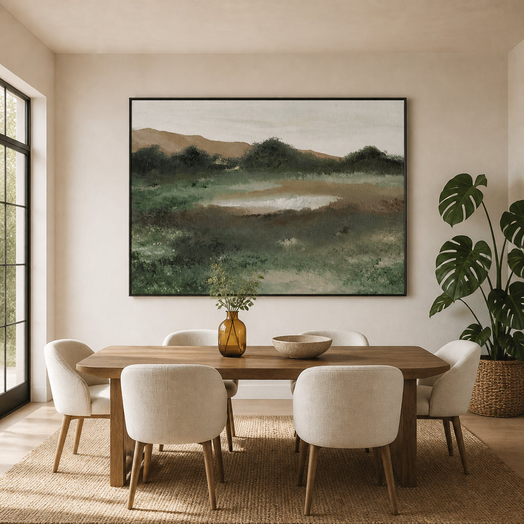 Room mockup featuring Textural Serene Hillside Grassland Art Print