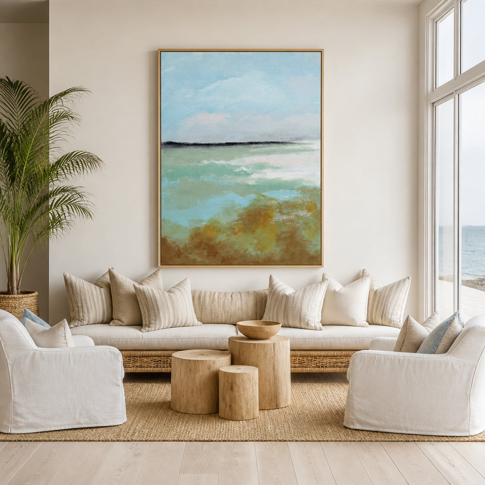 Room mockup featuring Coastal Serenity Landscape 4 Art Print