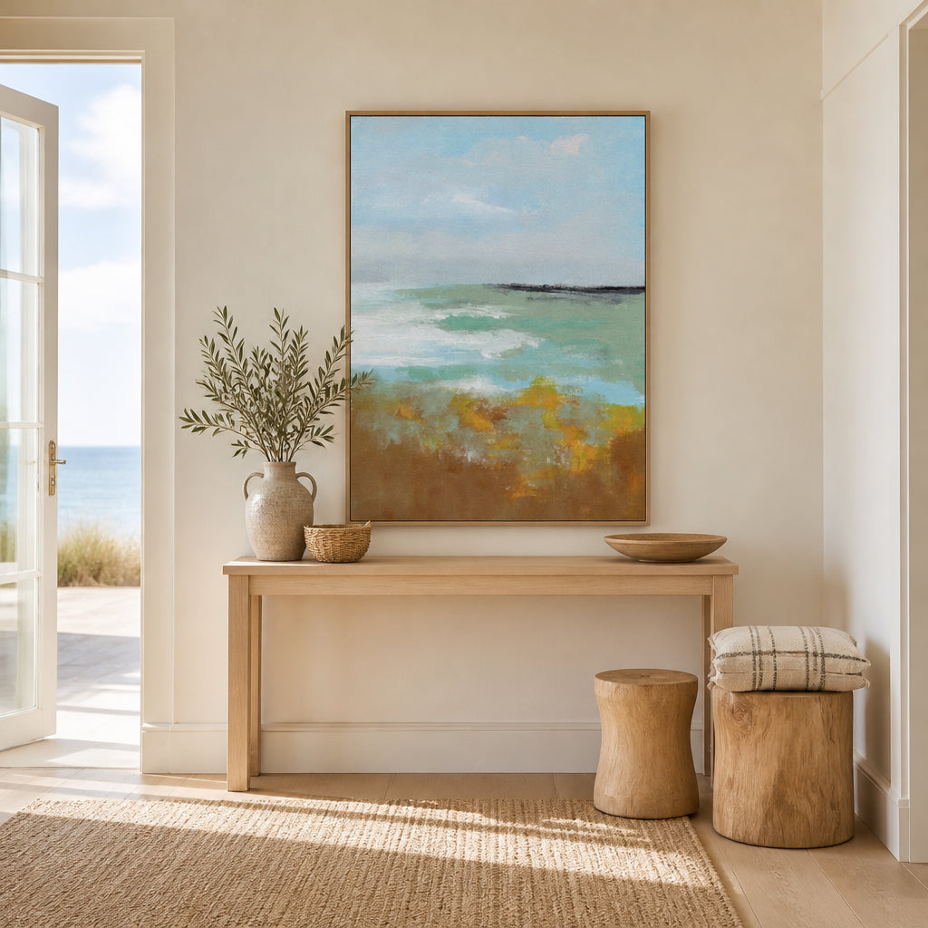 Room mockup featuring Coastal Serenity Landscape 3 Art Print