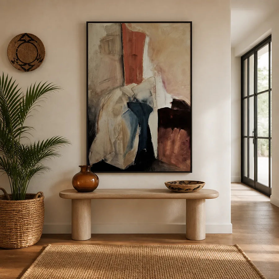 Muted Earth Tones Abstract Art Print in a room setting