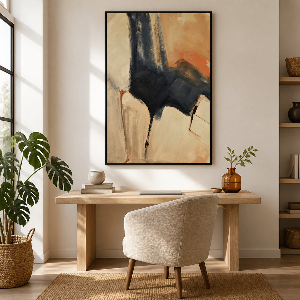 Room mockup featuring Muted Blue and Beige Abstract Art Print