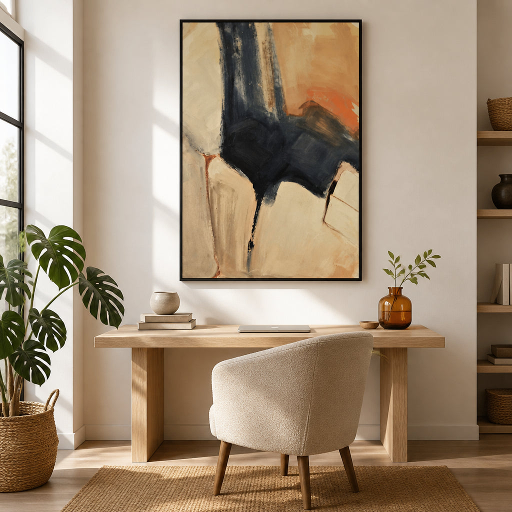 Room mockup featuring Muted Blue and Beige Abstract Art Print