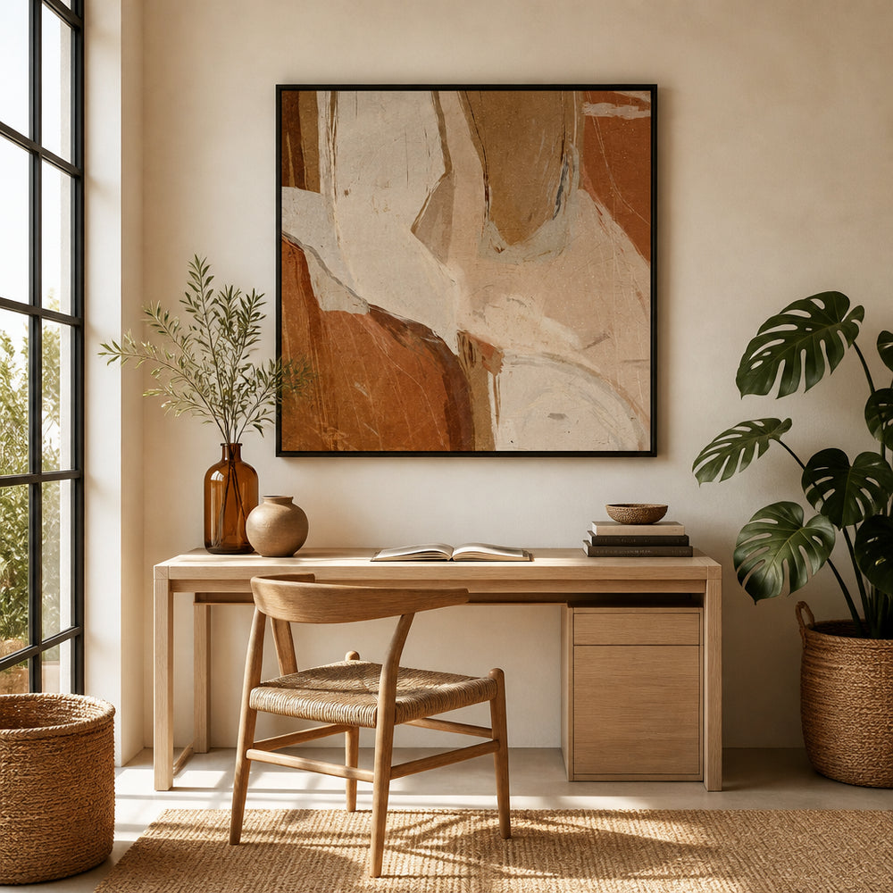 Room mockup featuring Earth Tones Abstract Cream And Terracotta Vertical Sweep Art Print