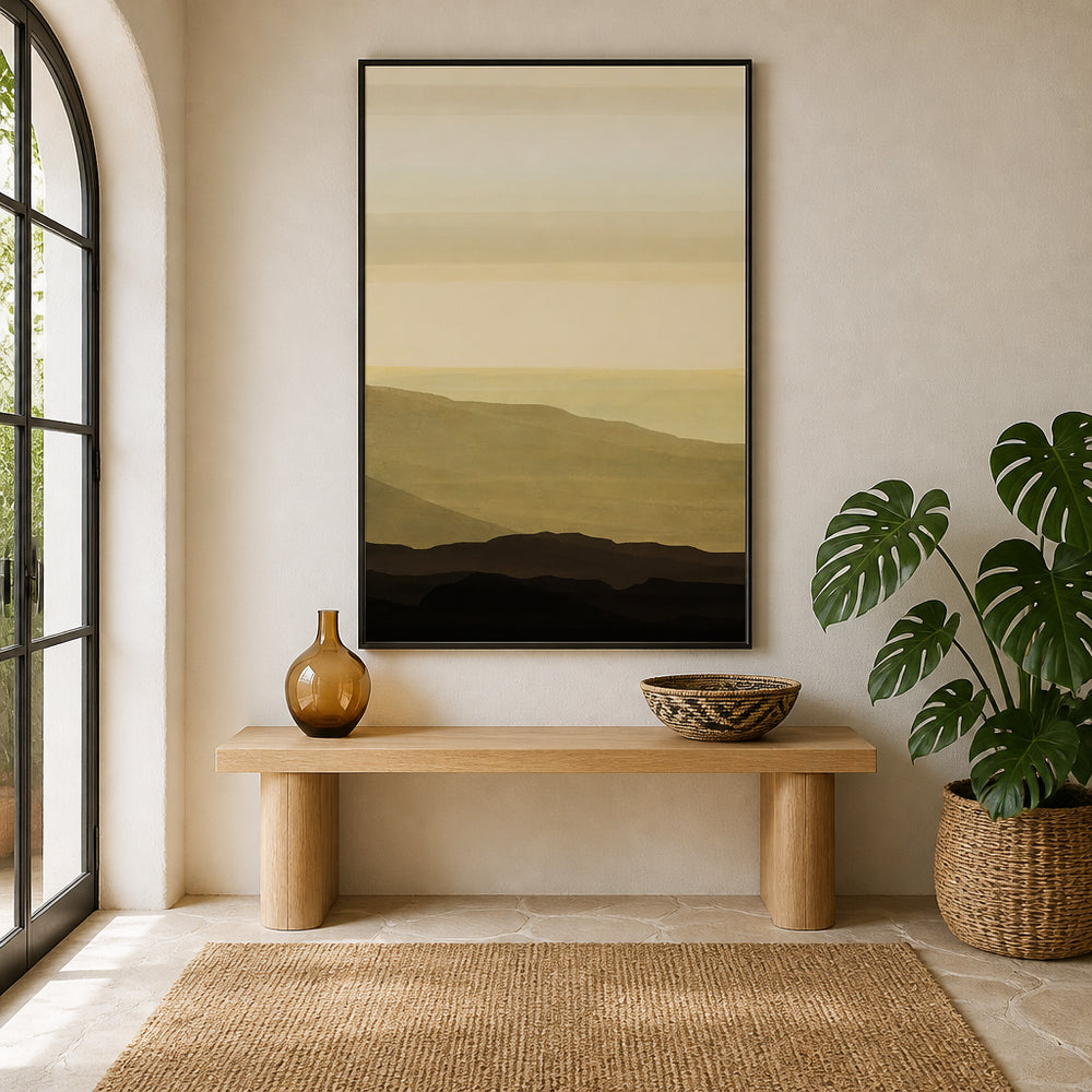 Room mockup featuring Serene Ochre Horizon Art Print 1