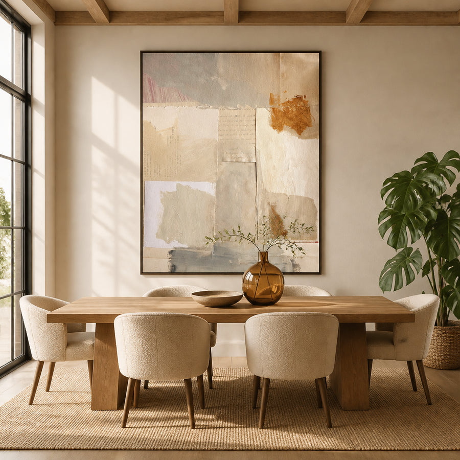 Neutral Tones Abstract Collage Art Print in a room setting