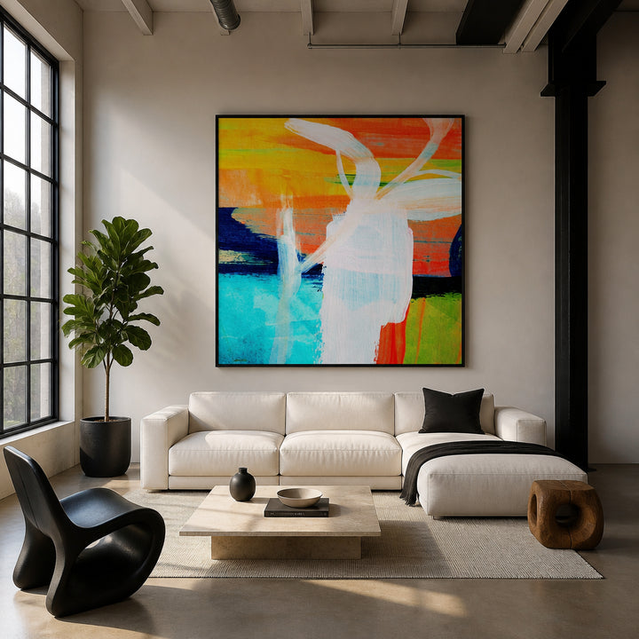 Room mockup featuring Vibrant Sunset Waves Art Print