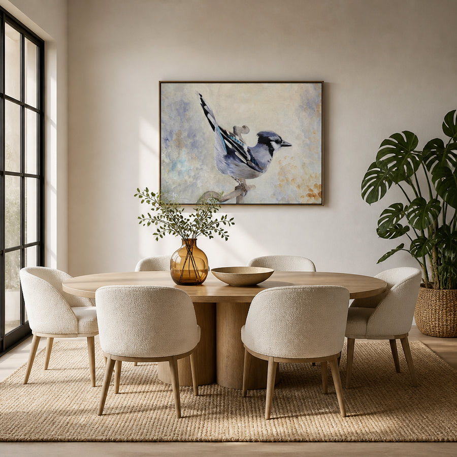 Blue Jay on Branch Art Print in a room setting