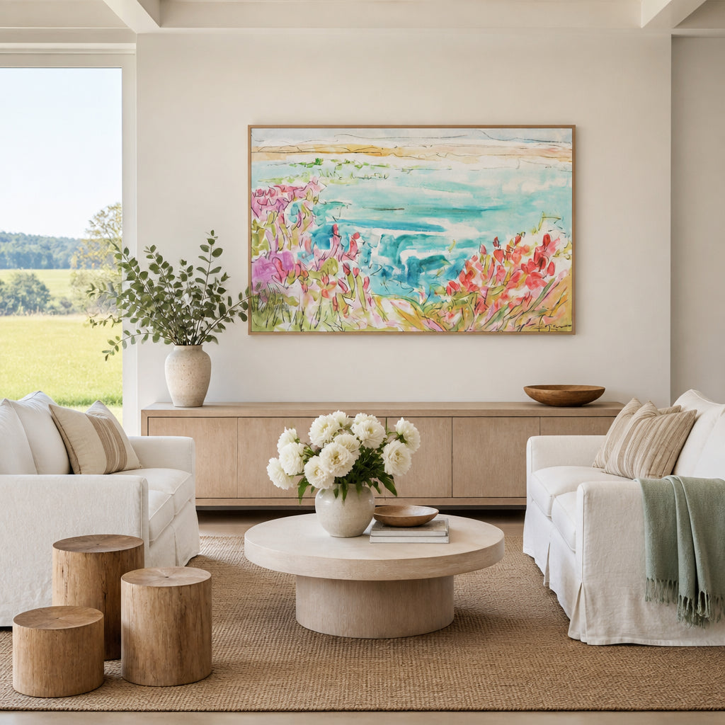 Room mockup featuring Floral Lakeside Serenity Art Print