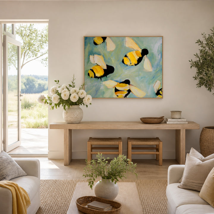 Room mockup featuring Vibrant Honeybee Flight Art Print
