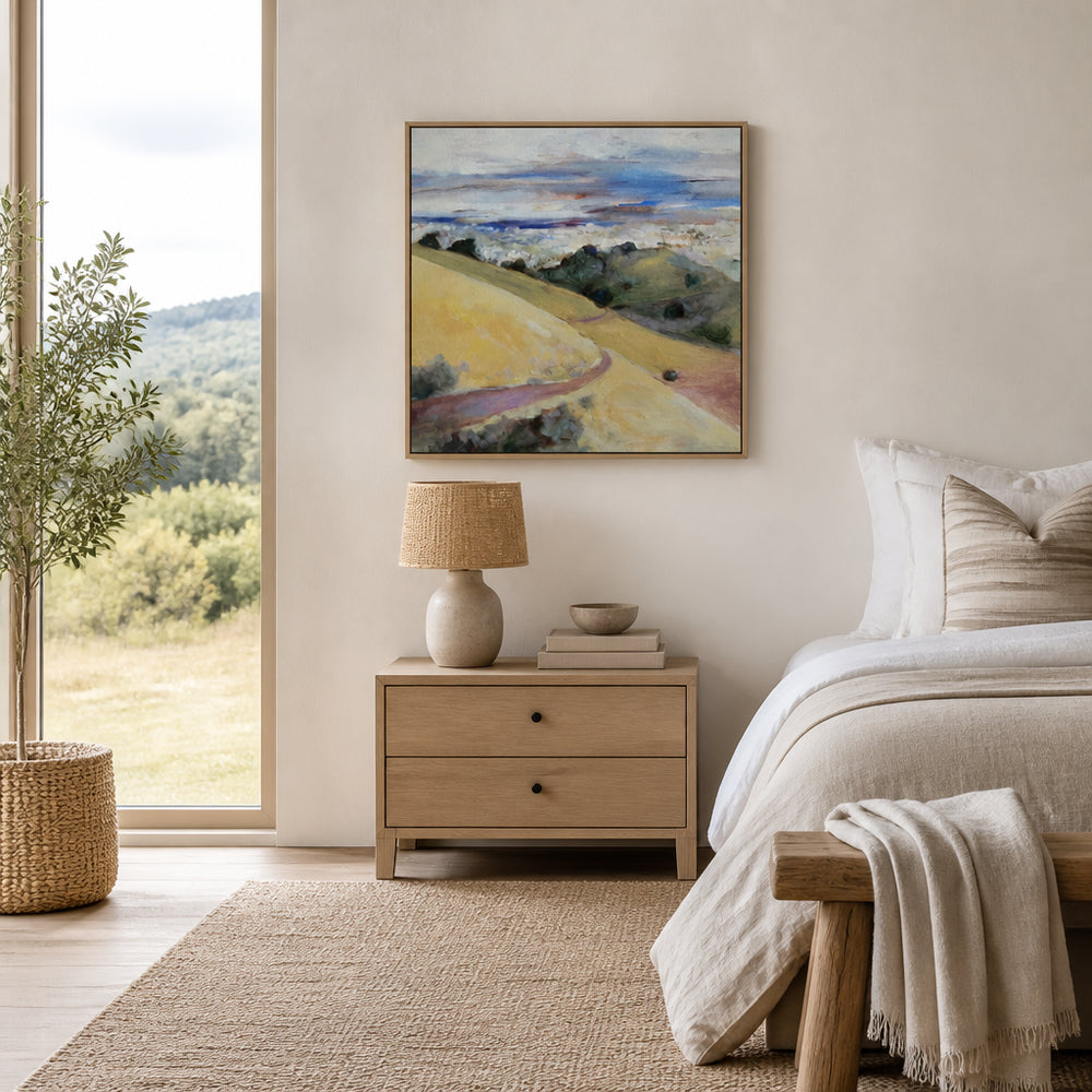 Room mockup featuring Golden Pathway Through Rolling Hills Art Print