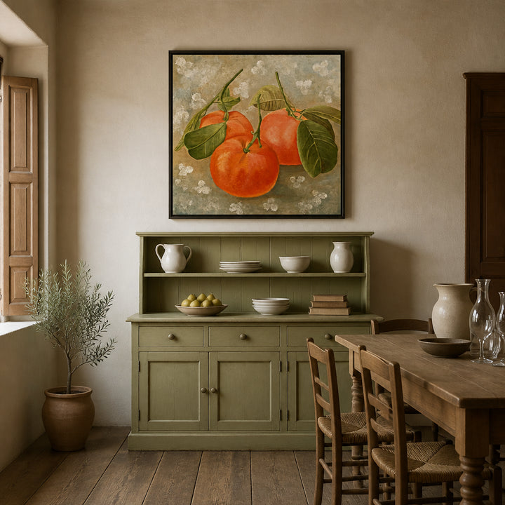 Room mockup featuring Tangerine Harvest Still Life Art Print