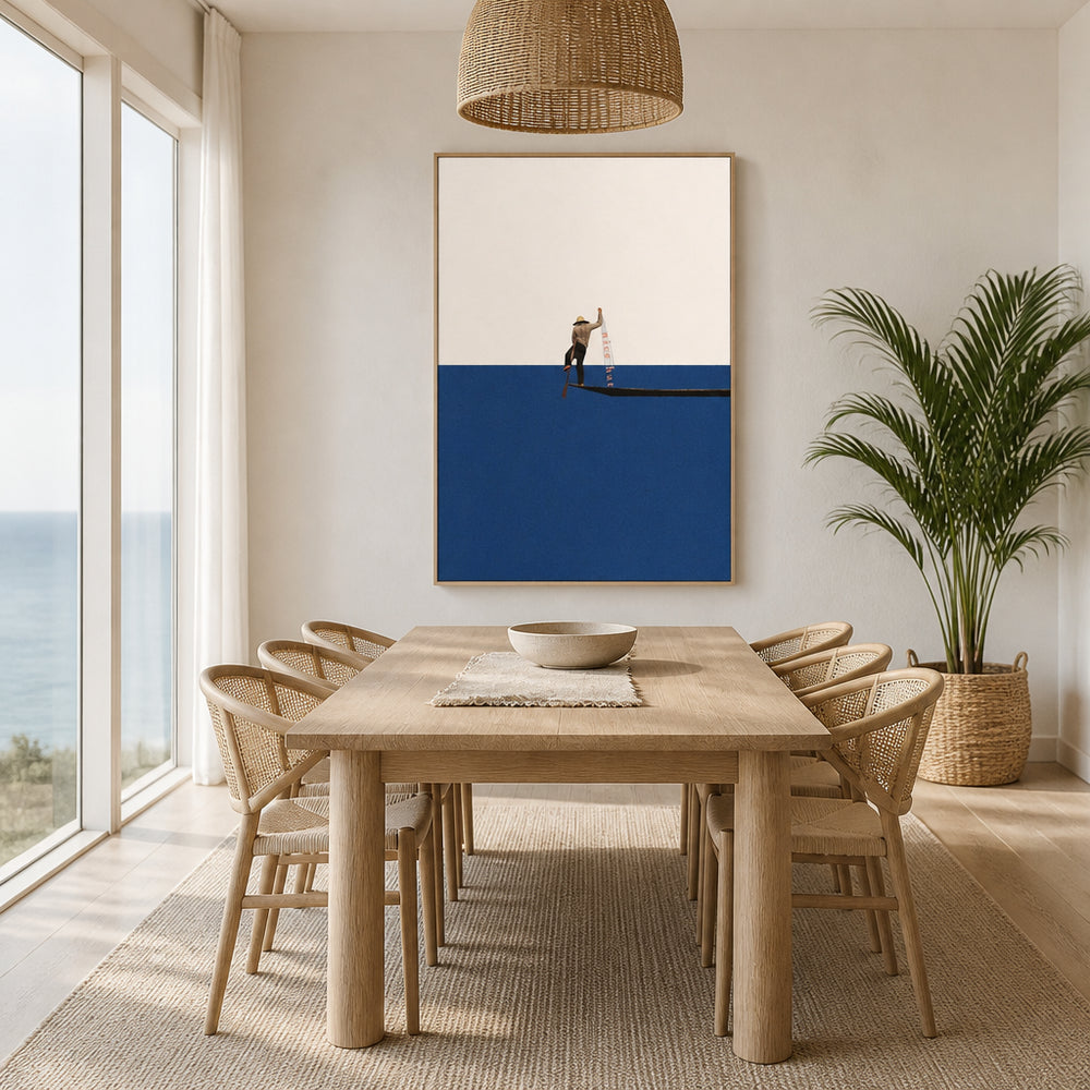 Room mockup featuring Minimalist Fisherman on Boat Art Print
