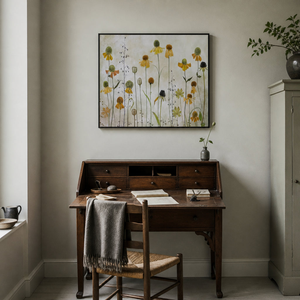 Room mockup featuring Wild Helenium Meadow Art Print