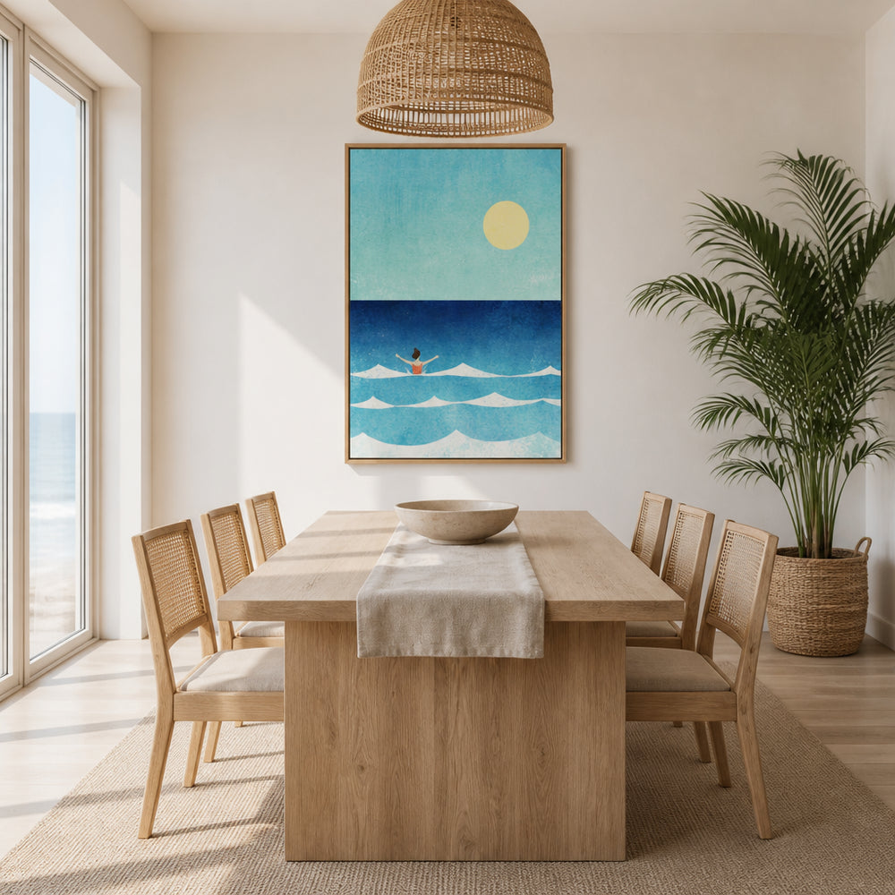 Room mockup featuring Sunlit Ocean Swim Art Print