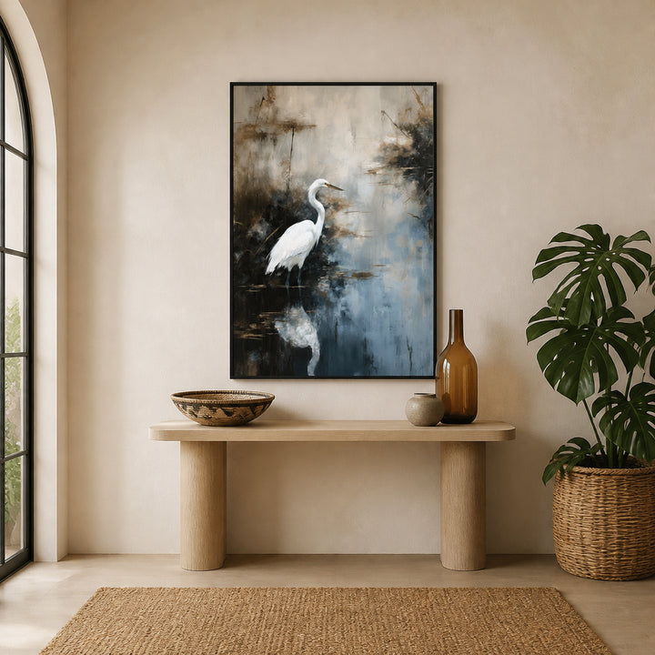 Room mockup featuring Elegant Heron Reflections Art Print