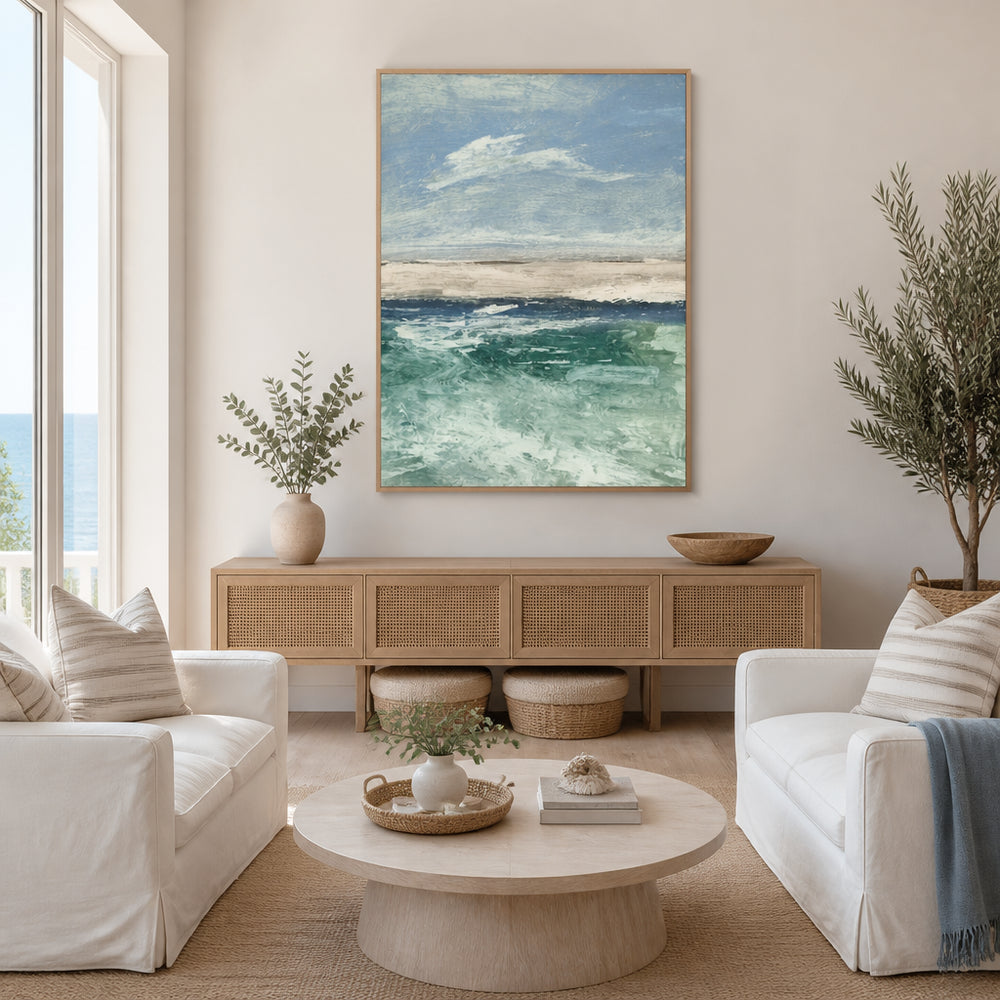 Room mockup featuring Coastal Serenity Ocean Art Print