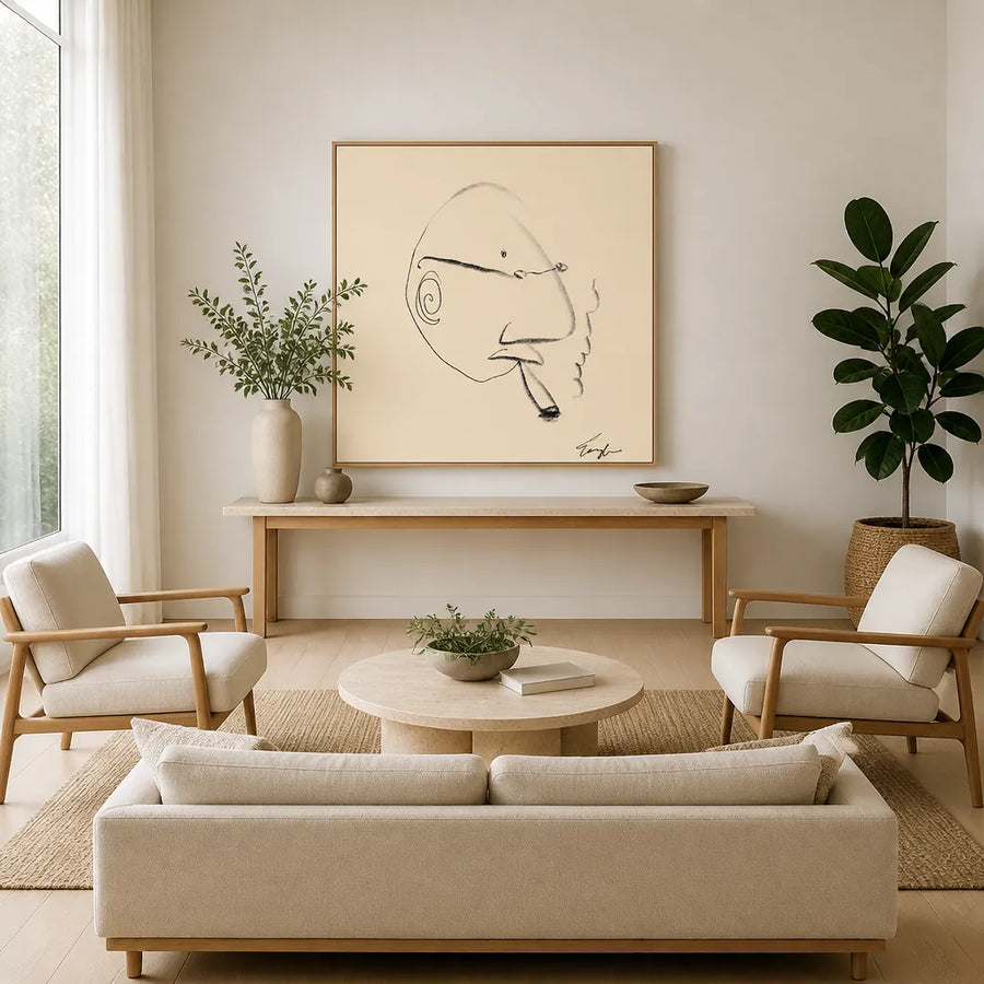 Minimalist Smoker Line Sketch Art Print in a room setting